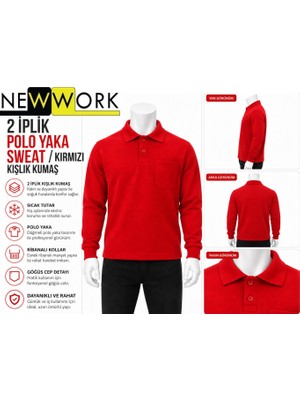 Newwork Polo Yaka 2 Iplik Kışlık Sweat Kırmızı