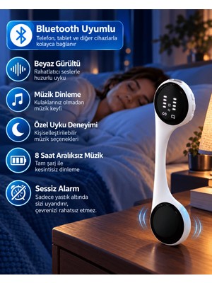 Laraheiser Sessiz Alarm Özellikli Bluetooth Hoparlör Yastık Altı Uyku Cihazı Doğal Ses ve 8 Saat Kesintis