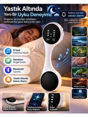 Laraheiser Sessiz Alarm Bluetooth Uyku Hoparlörü Yastık Altı Kullanım Rahatlatıcı Sesler 8 Saat Kesintis
