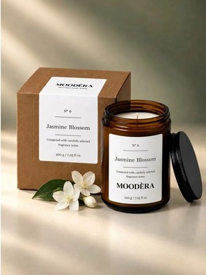 Moodèra Jasmine Kokulu Mum, %10 Koku Esansı, Soya ve Parafin Mum Karışımı, 220 G, Kutulu