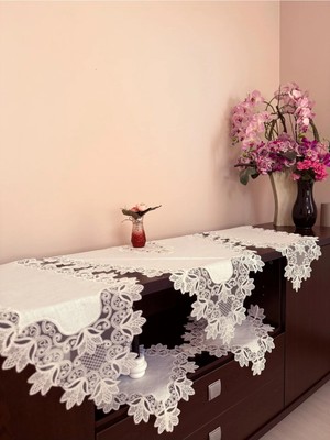 Valora Concept Fransız Dantelli Lale Model Keten Gardenya Lüks 5'li Salon Takımı