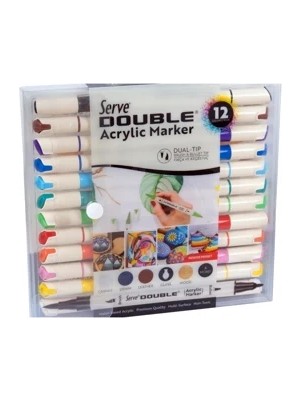 Serve Double Akrilik Markor Fırça ve Keçeli Uc 12LI Pet