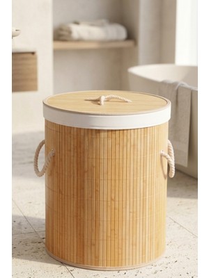 Ironika H5277 Linen Bambu Kumaş Çamaşır Sepeti Yuvarlak