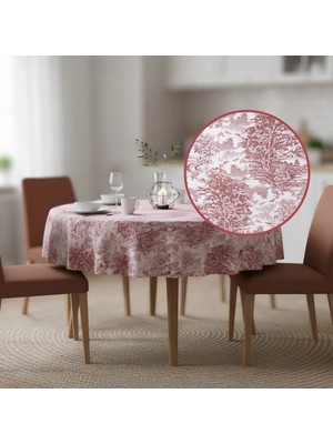 Loom & Laurel Jakarlı Dokuma Masa Örtüsü Yuvarlak 160 cm, Desenli Dekoratif Sofra Örtüsü, Mutfak ve Salon için - Bordo