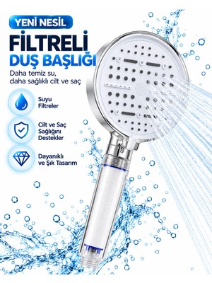 Laraheiser Filtreli 6 Sprey Modlu Duş Başlığı Büyük Panel Beyaz Çok Fonksiyonlu