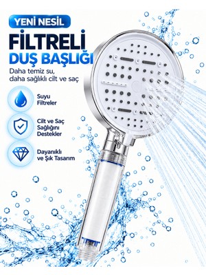 HemenGo Filtreli 6 Sprey Modlu Duş Başlığı Büyük Panel Beyaz Çok Fonksiyonlu HMNGO7.TKND755