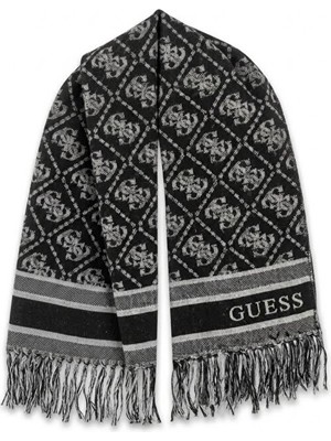 Guess Unisex Atkı Monogram Desenli Püsküllü Yumuşak Dokulu Günlük Kışlık Şal Kaşkol