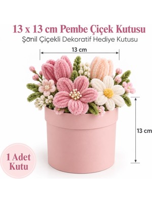 Mutkin 13X13 cm Pembe Silindir Çiçek Kutusu Kapaklı Ip Saplı Hediyelik Şönil Çiçek Aranjman Kutusu 1 Adet