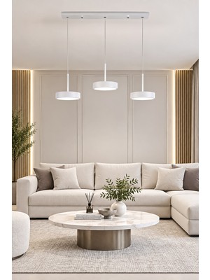 Fer Avize Ela LED Modern Tasarım 3 Renk Işık Seçenekli Enerji Tasarruflu 3'lü LED Avize Mutfak Salon Çocuk Odası Giyinme Odası