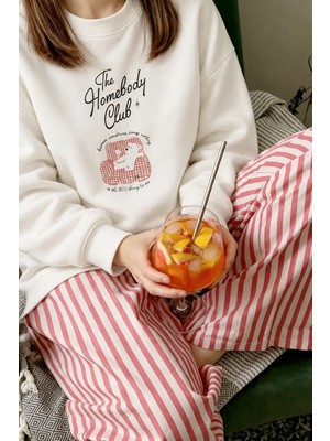 Monila Kadın Premium Kumaş 3 Iplik Şardonlu Ayıcık Baskılı Sweatshirt