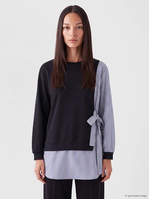 Lc Waikiki Yeni Sezon Lacivert Çizgili Kadın Sweatshirt Tunik