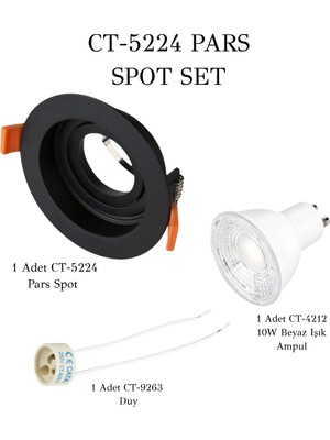 Cata Pars Spot Set ( 1 Adet CT-5224 +1 Adet CT-4212 Beyaz Işık + 1 Adet CT-9263)
