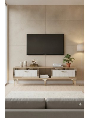 Ceneyra TSA1503DBG Tuna Tv Stand, Tv Sehpası Safirmeşe - Beyaz - Gold 150 cm