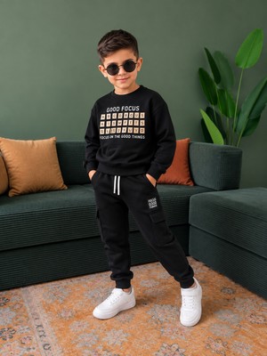 Butik Yazı Baskılı&sade Spor Erkek Çocuk Ikili Takım