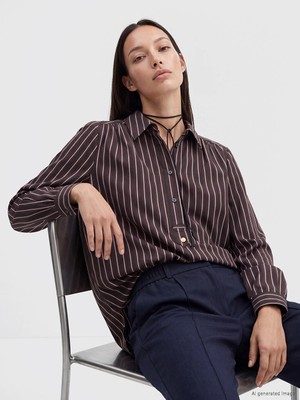 Lc Waikiki Yeni Sezon Kahverengi Çizgili Oversize Kadın Gömlek Tunik