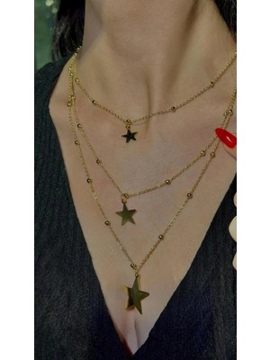 İlraysa 3 Lü Yıldızlı Gold Kolye