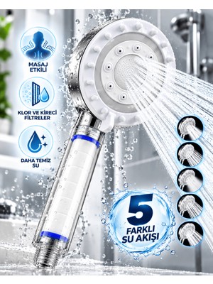 Teknoşık Klor ve Kireç Filtreli Duş Başlığı 5 Farklı Su Akışı Masaj Etkili Filtreli Duş Başlığ�