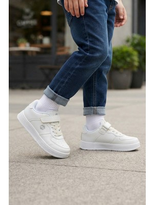 Vestora Beyaz Cırtlı Bağcıklı Konforlu Unisex Çocuk Sneaker Günlük Spor Ayakkabı