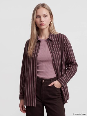 Lc Waikiki Yeni Sezon Pembe Çizgili Oversize Kadın Gömlek