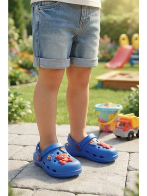 Vestora Saks Mavi Ayıcıklı Kreş Sahil Plaj Havuz Terliği Unisex Çocuk Terlik & Sandalet