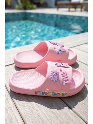 Vestora Pembe Emojili Günlük Sahil Plaj Havuz Kız Çocuk Terlik