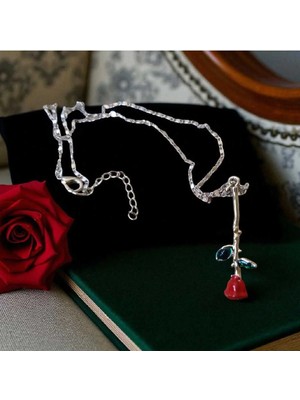İlraysa Kırmızı Gül Detaylı Kolye | Romantik ve Zarif Kadın Takı Modeli | Sevgiliye Özel Hediye