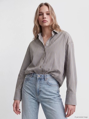 Lc Waikiki Yeni Sezon Haki Çizgili Poplin Kadın Gömlek