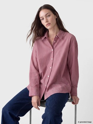 Lc Waikiki Yeni Sezon Bordo Çizgili Poplin Kadın Gömlek