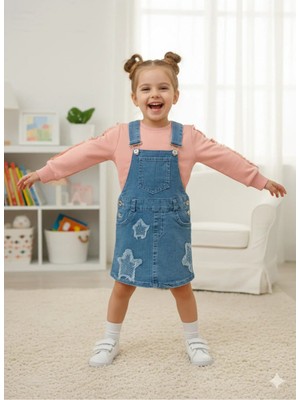 ERDEM KIDS Kız Çocuk Denim Kot Salopet Jile Elbise Sweatshirt 2'li Takım SLPTTKM20260001
