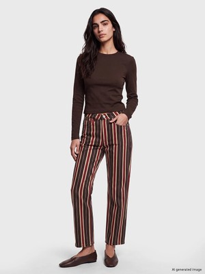 Lc Waikiki Yeni Sezon Kırmızı Çizgili Straight Fit Kadın Jean Pantolon
