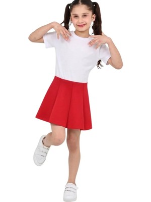 ERDEM KIDS Kız Çocuk Siyah Skuba Kloş Havuç Dilimi Günlük, Bayramlık, Gösteri, Parti, Özel Gün Okul Etek — Kırmızı