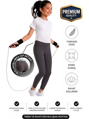 ERDEM KIDS Kız Çocuk / Kadın Cepli Yüksek Bel, Günlük, Koşu, Yürüyüş, Yoga, Spor, Atletik, Egzersiz, Fitness Tayt — Füme