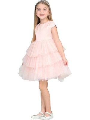 ERDEM KIDS Kız Çocuk Fırfırlı Tüllü Saten Düğün Kına Nişan Nikah Doğum Günü Özel Gün Abiye Elbise Gelinlik 4-8 Yaş — Somon