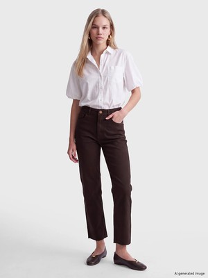 Lc Waikiki Yeni Sezon Kahverengi Crop Flare Kadın Jean Pantolon