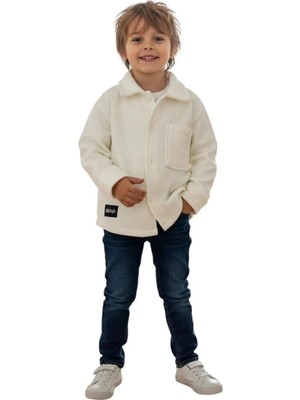 ERDEM KIDS Erkek-Kız Çocuk Unisex Pamuklu Günlük-Casual Kışlık Polar Ceket Gömlek — Ekru