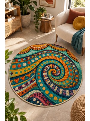 Rugs Modern Halı Liva Loft Özel Tasarım Bej, Turkuaz ve Kahverengi Ince Dokuma Salon Halısı