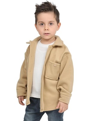 ERDEM KIDS Erkek-Kız Çocuk Unisex Pamuklu Günlük-Casual Kışlık Polar Ceket Gömlek — Bej