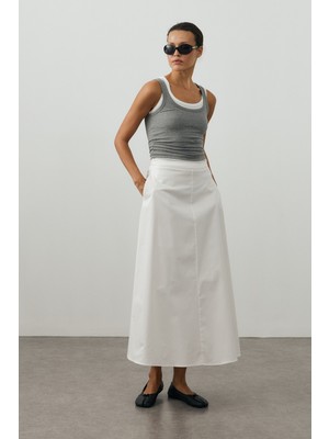 Fahhar Gabardin Maxi Etek Ekru