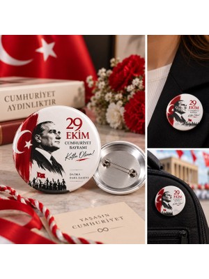 Masalsı Concept 29 Ekim Cumhuriyet Bayramı Rozeti 25 Adet – Okul Etkinliği 10 Kasım Atatürkü Anma Yaka Rozeti 44MM Iğneli
