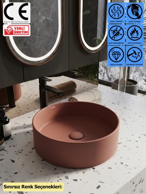 Thorax Lara Leke Tutmaz Yeni Nesil Granit Banyo Evyesi - Yuvarlak  Tezgah Üstü Çanak Lavabo, Kişiye Özel Sınırsız Renk Seçenekleri