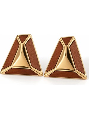 Gamze Ünlü Geometrik Üçgen Tasarım 3 cm Kahve-Gold Kadın Küpe