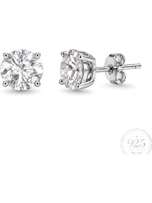 Servi 925 Ayar Gümüş Diamond Glow 6 mm Zirkon Taşlı Tektaş Küpe