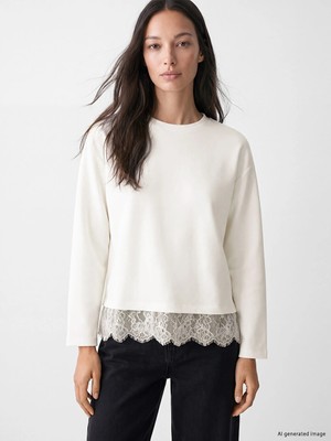 Lc Waikiki Yeni Sezon Beyaz Dantel Detaylı Soft Touch Kadın Sweatshirt
