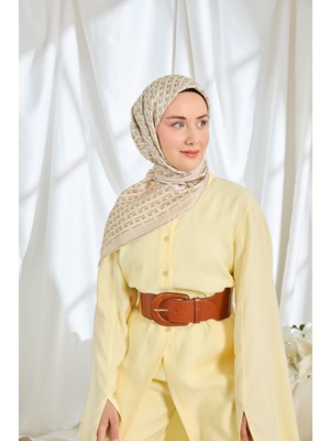 Silk Home Twill Ipek Eşarp Geometrik Krem