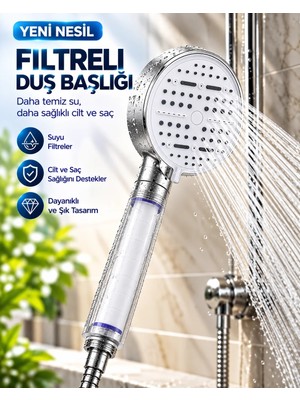 Çok Fonksiyonlu Filtreli Duş Başlığı 6 Farklı Sprey Modu Büyük Panel Beyaz Midastech