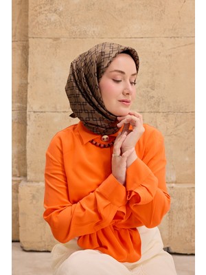 Silk Home Twill Ipek Eşarp Zincir Yeşil Kahve