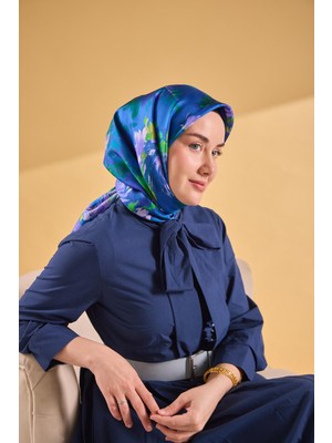 Silk Home Twill Ipek Watercolor Eşarp Koyu Mavi 90X90