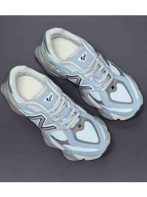 Evlium 9060 Açık Mavi Süet Detaylı Kalın Tabanlı Spor Ayakkabı - Unisex Chunky Sneaker