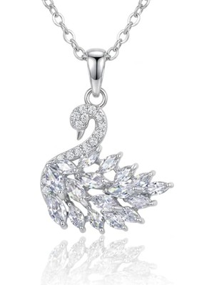 Belirtilmemiş Kadın Kuğulu Taşlı Pink Swan Çelik Kolye Kutusuz