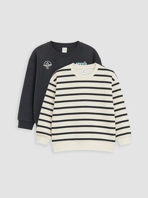 Lc Waikiki Yeni Sezon Antrasit Çizgili Erkek Çocuk Kalın Sweatshirt 2'li